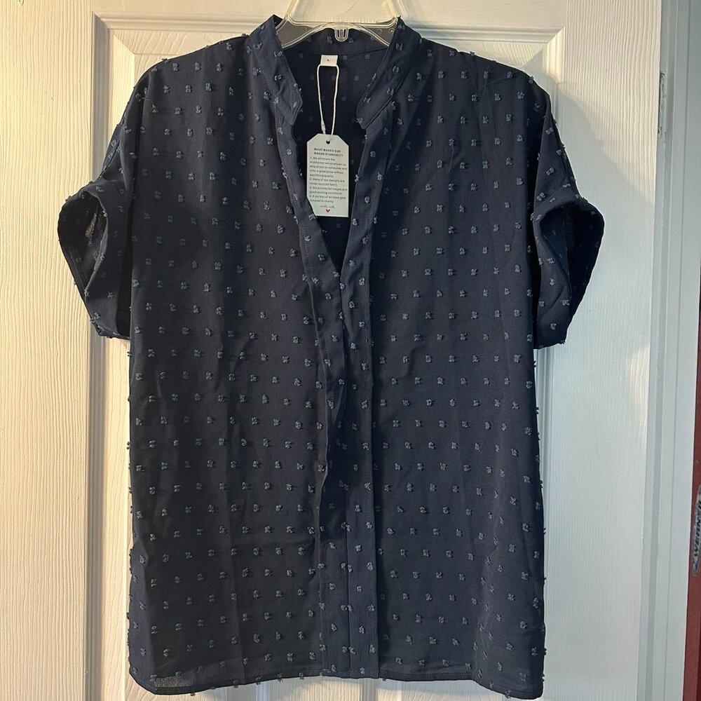 Schein navy blue short sleeved v neck top size L & XL